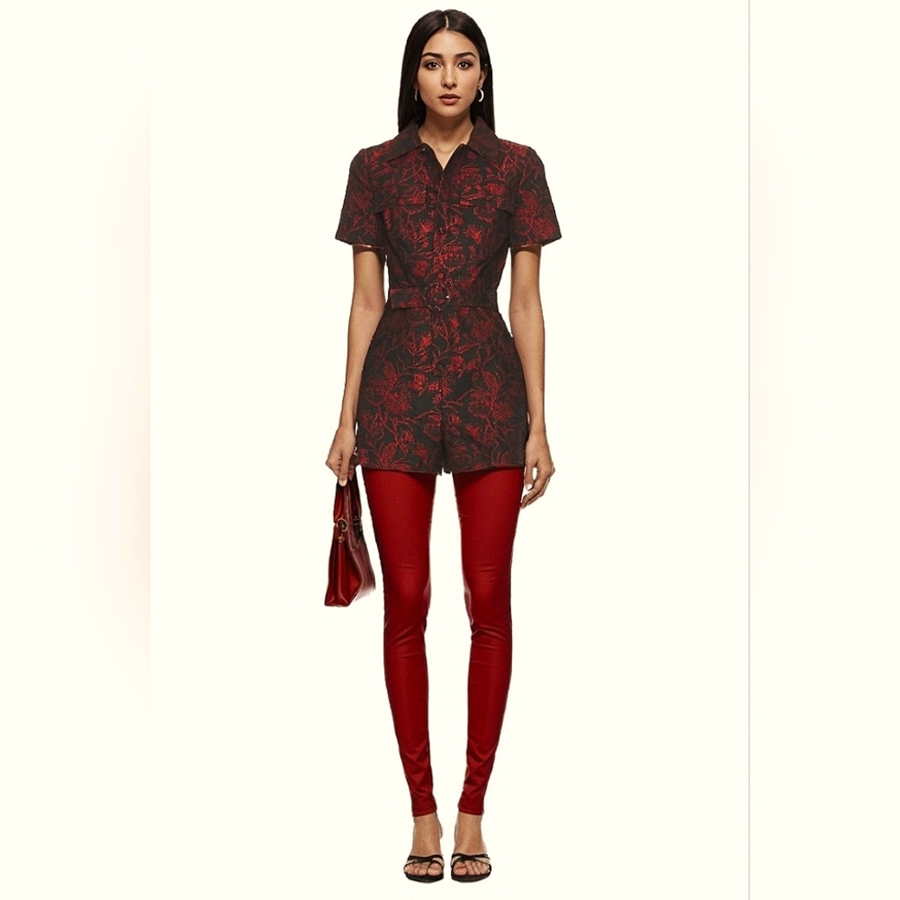 Amanda Uprichard - Revolve - NEW Black & Red Jacquard Romper Sz Large -Ret$260! - Picture 11 of 16